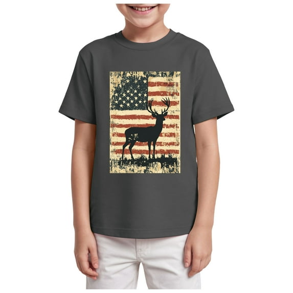 Kogui Boys 4th of July Shirt American Flag Tees Kids Independence Day Patriotic Short Sleeve Tops (Grey,11-12 Years)