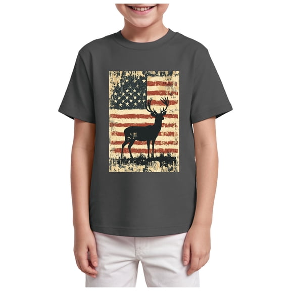 Kogui Boys 4th of July Shirt American Flag Tees Kids Independence Day Patriotic Short Sleeve Tops (Grey,7-8 Years)