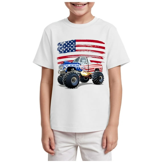Kogui Boys 4th of July Shirts American Flag T-Shirts Kids Patriotic Independence Day Memorial Day Tops Tees (White,5-6 Years)