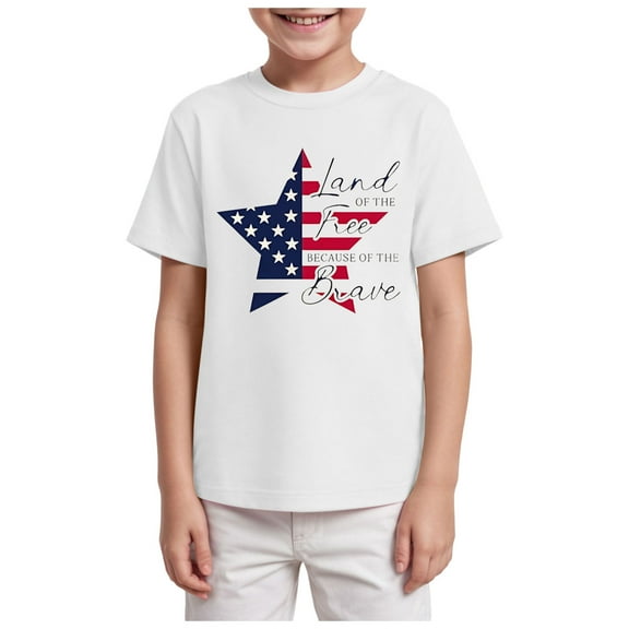 Kogui Kid 4th of July T-Shirts Boys Girls American Flag Shirt Patriotic Top Short Sleeve Tees (White,7-8 Years)