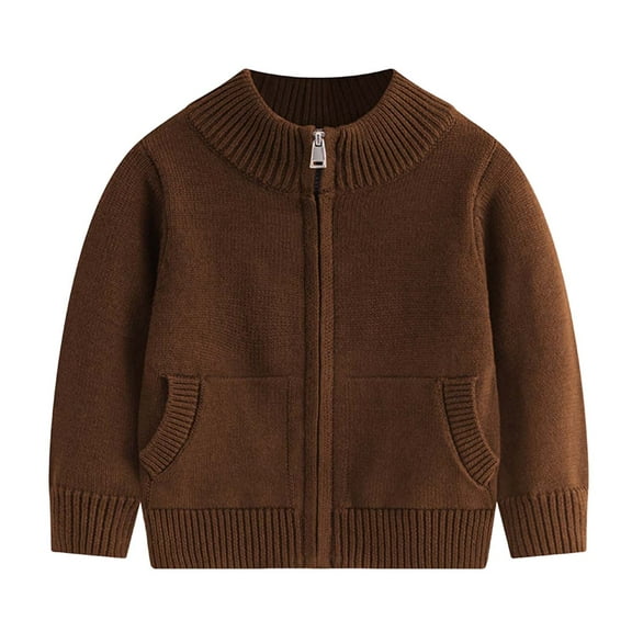 Kogui Boys Cardigan Uniform Kids Boys Cardigan Sweater Button Down Cable Knit V Neck Long Sleeve Outwear Fall Winter Clothes Size 6-7 (Coffee,6-7 Years)