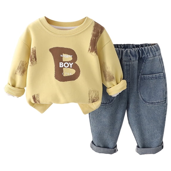 Kogui Boys Clothes Baby Boy Clothes Fall Long Sleeve Pullover Tops & Pant Sets Toddler Winter Outfits 3T 4T (Yellow,3-4 Years)