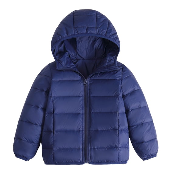 Kogui Boys Coats Winter Lightweight Heart Quilted Puffer Jacket for Girls & Kids Zip Up Hooded Coat with Kangaroo Pocket Size 5T 6T (Navy,5-6 Years)