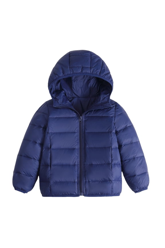 Boys Coats Winter Lightweight Heart Quilted Puffer Jacket for Girls & Kids Zip Up Hooded Coat with Kangaroo Pocket Size 5T 6T (Navy,5-6 Years)