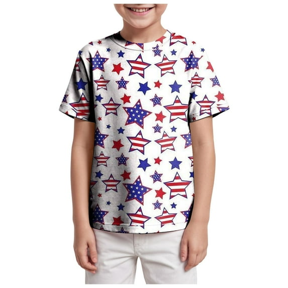 Kogui Boys Girls Graphic 4th of July Shirts Funny American Flag Tshirts Kids Short Sleeve Tees (White,6-7 Years)