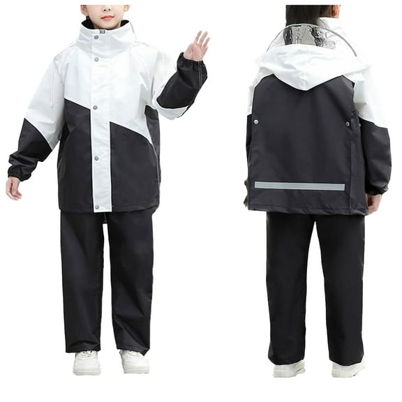 Kogui Boys Girls Hooded Rain Suit Kids Long Sleeve Windproof Raincoat with Pants Hoodie Button Down Rainy Coats Girls (Grey,XXL)