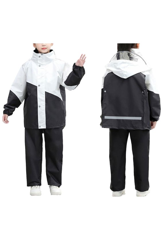 Boys Girls Hooded Rain Suit Kids Long Sleeve Windproof Raincoat with Pants Hoodie Button Down Rainy Coats Girls (Grey,XXL)