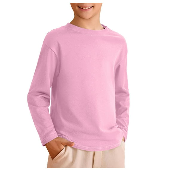 Kogui Boys Long Sleeve Shirt Boys Long Sleeve Shirts Kids Crewneck T Shirts Casual Tops Basic Tees Size 7-8 (Pink,7-8 Years)