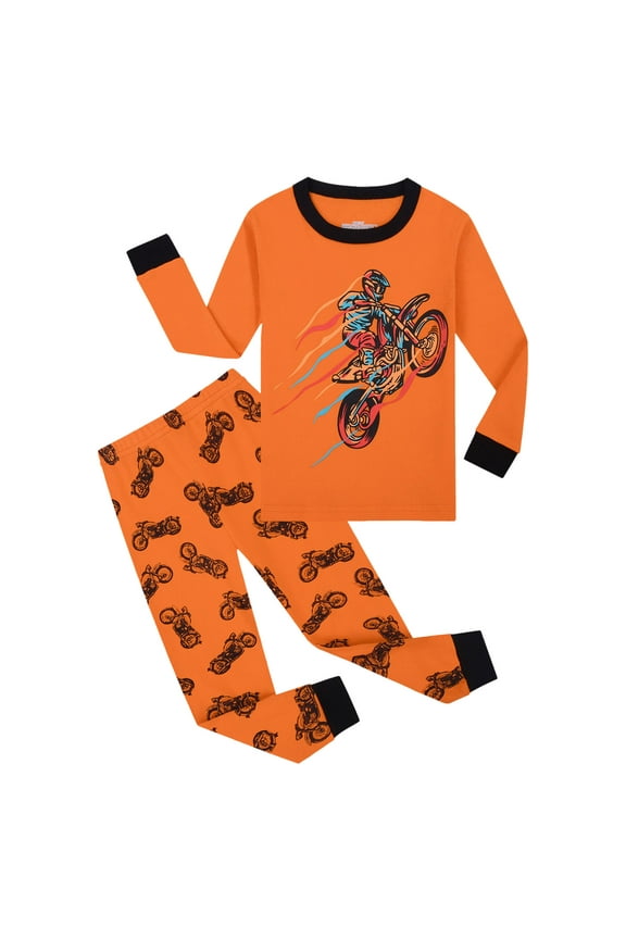 Boys Pajamas Long Sleeve Set Toddler Boys Pajamas Truck Tractor Pjs 2 Piece Pajama Sets Size 4T 5T (Orange,4-5 Years)
