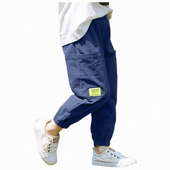 Kogui Boys Pants Cargo Boys Cargo Pants, Straight Leg Elastic Waist Relaxed Fit Running Kids Pants 5T 6T (Blue,5-6 Years)