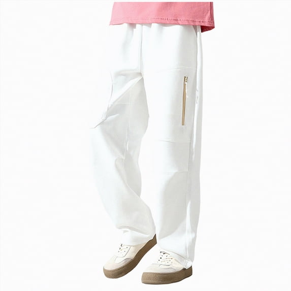 Kogui Boys Pants Cargo Boys and Girls Childrens Sports Cargo Pants Stretch Elastic Waist School Kids Twill Joggers Size 11-12 (White,11-12 Years)