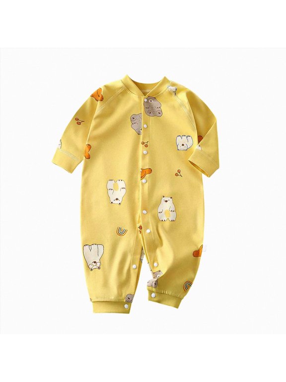 Boys Romper One Piece Newborn Baby Boy Girl Fall Outfit Romper Long Sleeve Embroidery Romper Jumpsuit Romper Cute Infant Clothes 0 3 6 9 12 18 24 Months (Yellow,18-24 Months)