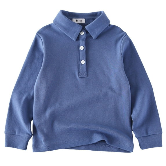 Kogui Boys School Uniform Shirts Girls Long Sleeve Peter Pan Collar Polo Shirt Size 5T 6T (Dark Blue,5-6 Years)