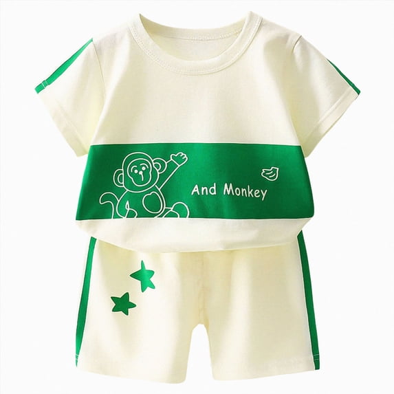 Kogui Boys Shorts Sets Boys Summer Clothes Short-Sleeved T-Shirt & Shorts Set 2 Piece Toddler Kid Outfit 5T 6T (Green,5-6 Years)