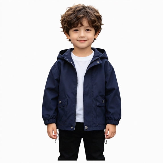 Kogui Boys Spring Trench Coat Casual Solid Color Lightweight Outerwear Jacket 2-9Y (Navy,2-3 Years)