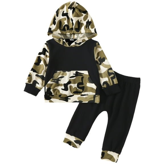 Kogui Boys Sweat Outfits Toddler Boy Clothes Plaid Patchwork Hoodies Sweatshirt  Pants Casual Baby Boys Outfits 2Pcs Sets 3 6 Months (Black,3-6 Months)