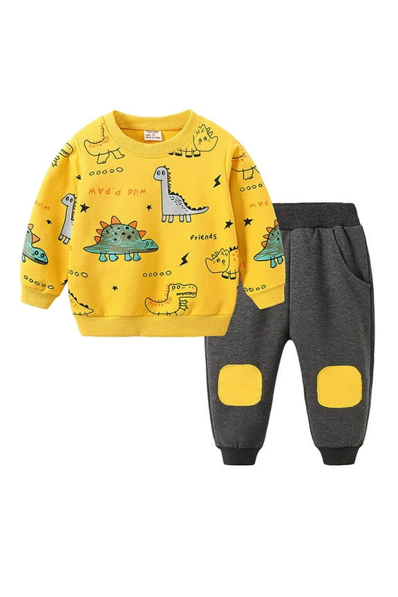 Boys Sweat Suit Sets Pullover Outfit Hoodie and Sweatpants Suit for Boys Girls Graphic 2 Piece Fashion Sweatshirt Set Size 5T 6T (Yellow,5-6 Years)