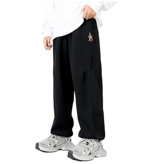 Kogui Boys Sweatpants Jogger Boy's Sweatpants Athletic Joggers Sweat Pants Elastic Waist Pants Size 9-10 (Black,9-10 Years)
