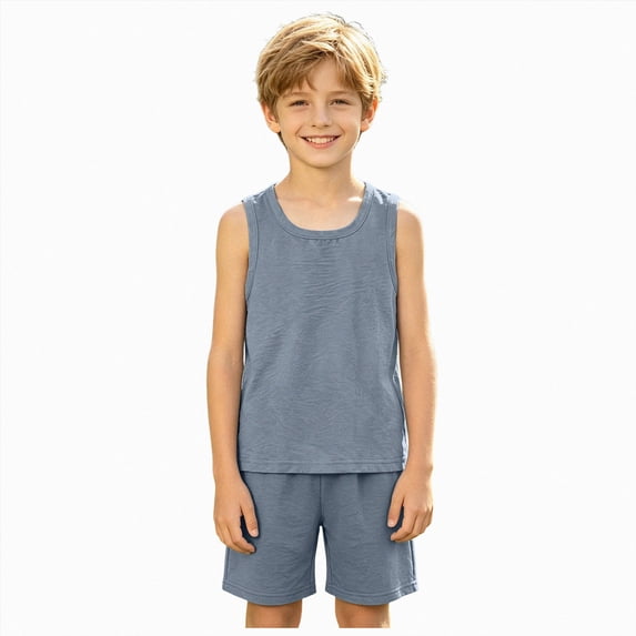 Kogui Boys Tank Tops + Shorts Set Cotton 2 Piece Outfits for Boys Girls Athletic Shorts Sleeveless Shirts Kids Clothing Set Summer 6 12 Months (Light Blue,6-12 Months)