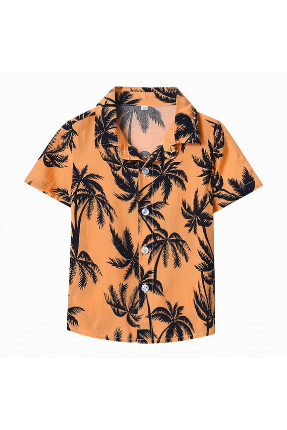 Boys Tropical Shirt Toddler Baby Boys Shirt Traditional Short Sleeve Button Down Shirts Tops 12 18 Months (Orange,12-18 Months)