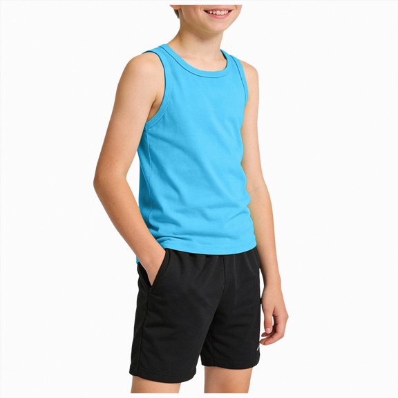 Kogui Boys Undershirts Boys Sleeveless Tanks Casual Basic Crewneck Shirts Loose Athletic Pocket Tees Soft Breathable Tops Size 7-8 (Sky Blue,7-8 Years)