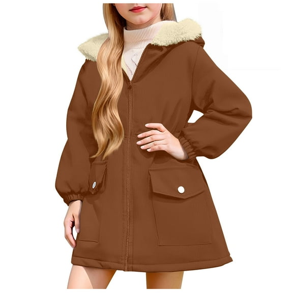 Kogui Boys Winter Jacket Girls Winter Coats Heavyweight Mediun Length Warm Jackets Down-like Cotton Wadding Outwear Size 11-12 (Brown,11-12 Years)