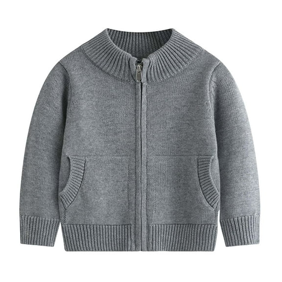 Kogui Cardigan Boys School Boy's Sweater Cardigan - Simple Long Sleeve Kid Knit Coats for Autumn and Winter Size 6-7 (Grey,6-7 Years)