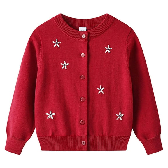 Kogui Cardigan Girls Baby Girl Cardigan Sweater Toddler Floral Button Down Long Sleeve Knit Outfits Cute Fall Winter Clothes Size 3T 4T (Red,3-4 Years)