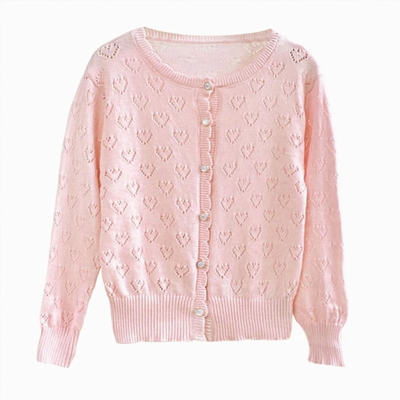 Kogui Cardigan for Kids Girls Kids Boys Girls Knit Cardigan Button Down Long Sleeve Crewneck Open Front Sweater Toddler Soft Outwear Size 13-15 (Pink,13-15 Years)