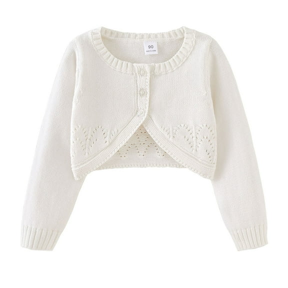 Kogui Cardigans for Girls Girls Open Front Shrug Cardigan Kids Children Knit Long Sleeve Bolero with Button Closure Size 11-12 (White,11-12 Years)
