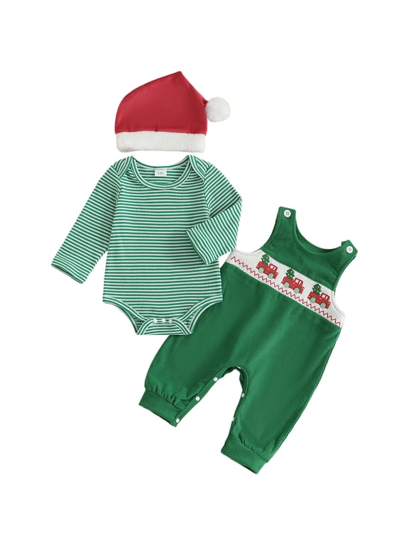Christmas Baby Boy Dress Outfit Unisex Baby 3 Outfit Bundle Mix Match Newborn Pants Set 3 6 Months (Green,3-6 Months)