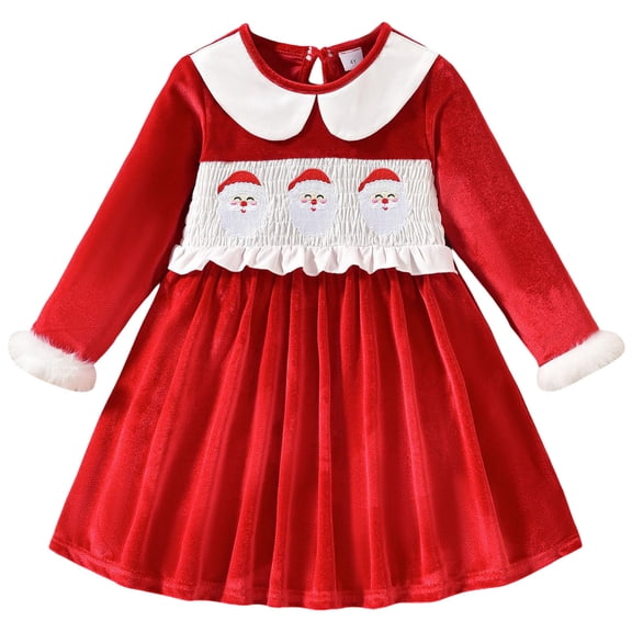 Kogui Christmas Dress Girls Long Sleeve Dresses Kids Crew Neck Dress Size 4T 5T(Red,4-5 Years)