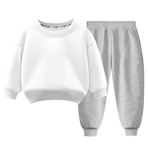 Kogui Clothes Sets for Girls Girls 2 Piece Outfits Long Sleeve Top with Slim Fit Pants Daily Wear Set Size 5-6 (White,5-6 Years)