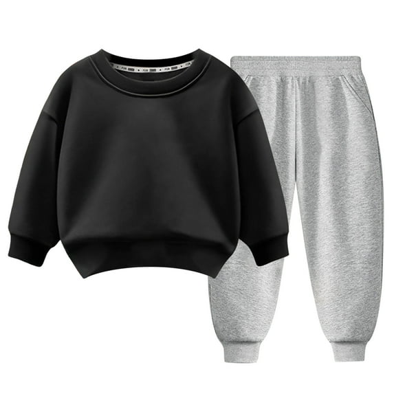 Kogui Clothes for Girls Sweat Pants Set Girls Clothes Sweatshirt Elastic Waist Sweatpants 2PCs Girls' Clothing Sets Size 6-7 (Black,6-7 Years)