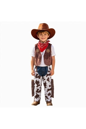 Cowboy Costume Kids Boys Toddler Cowboy Costume with Hat Halloween Party Dress Up 8T 10T (Coffee,8-10 Years)