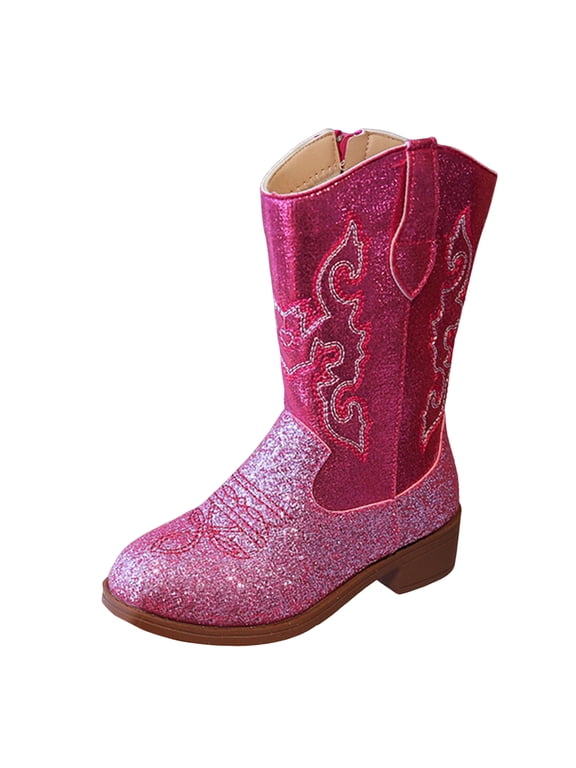 Cowgirl Boots Kids Cowboy Boots for Boys Girls Western Riding Shoes Costume Square Toe Wide Calf Hunting Walking Adventure Toddler Little Big Kid Size 11.5 (Pink,Little Kids 11.5)