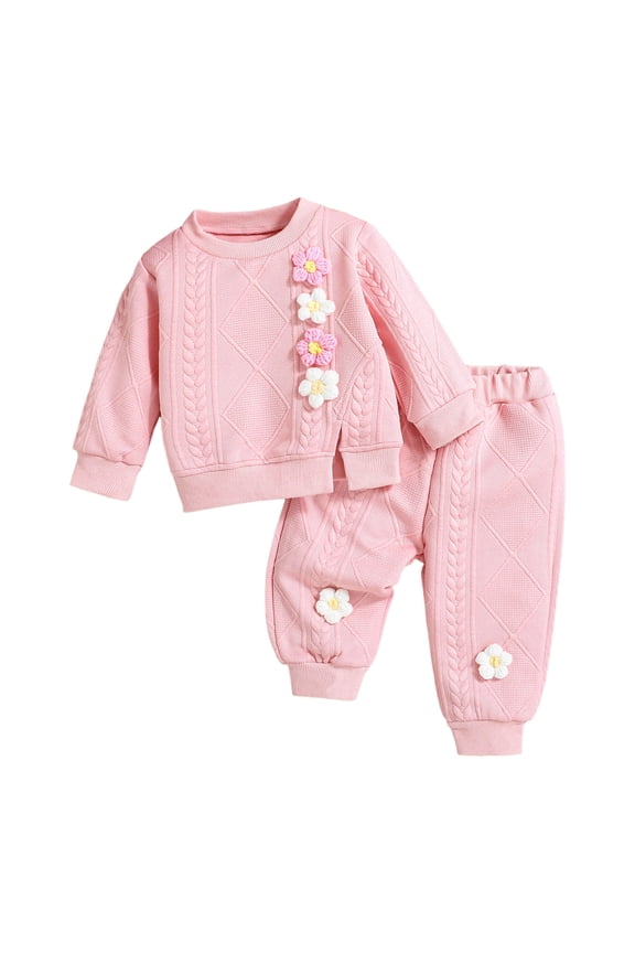 Cute Outfits for Girls Preppy Baby Clothes Gender Neutral Baby Boy Girl Long Sleeve Sweatshirt Pullover Pant Fall Solid Color Outfit Size 9 12 Months (Pink,9-12 Months)