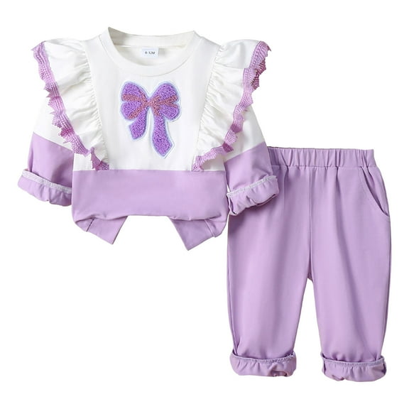 Kogui Cute Outfits for Girls Preppy Kids Toddler Girls Clothes Outfits 2 Piece Tops Long Sleeve Fashion Fall Winter Clothing Set Size 2T 3T (Purple,2-3 Years)