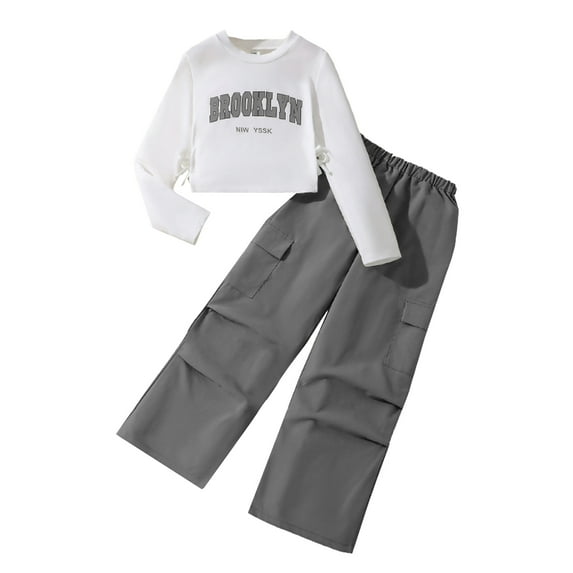 Kogui Cute Outfits for Girls Girls' Clothing Sets Print Long Sleeve Tee Top and Flare Pants Set Size 10-11 (Grey,10-11 Years)