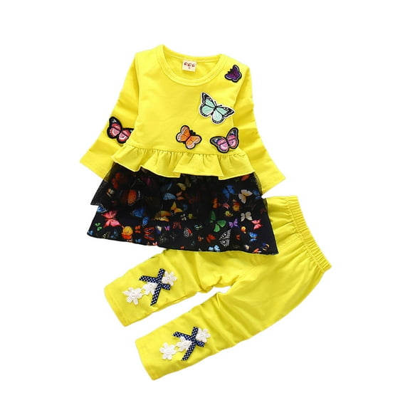 Kogui Cute Outfits for Girls Kids Toddler Baby Girl Winter Fall Clothes Set Funny Letter Girl Fall Sweatshirt Pant Clothes 1T 2T (Yellow,1-2 Years)