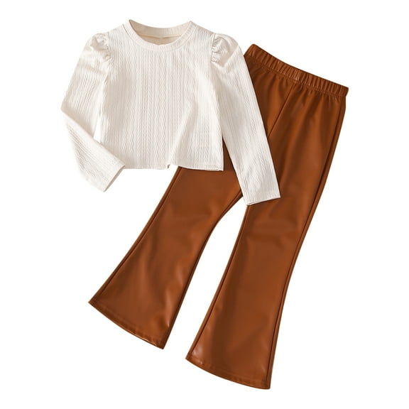 Kogui Cute Outfits for Teen Girls Kids Toddler Girl Clothes Long Sleeve Top and Girls Pants 2Pcs Girls Outfits 4T 5T (Brown,4-5 Years)