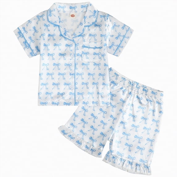 Kogui Cute Pjs for Girls Girls Pajamas Toddler Girls Pjs Summer Clothes Sleepwear Sets 5T 6T (Sky Blue,5-6 Years)