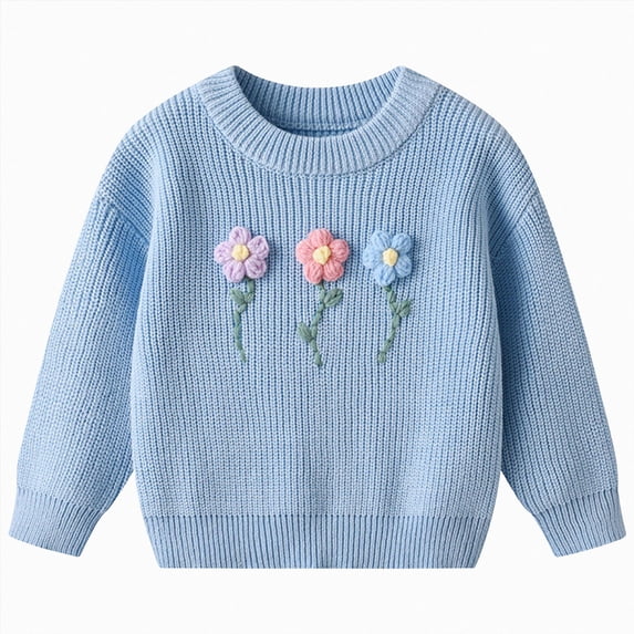 Kogui Cute Sweaters for Toddler Girls Newborn Baby Boy Girl Sweater Letter Pullover Top Long Sleeve Knit Sweatshirt Fall Winter Clothes 9 12 Months (Blue,9-12 Months)