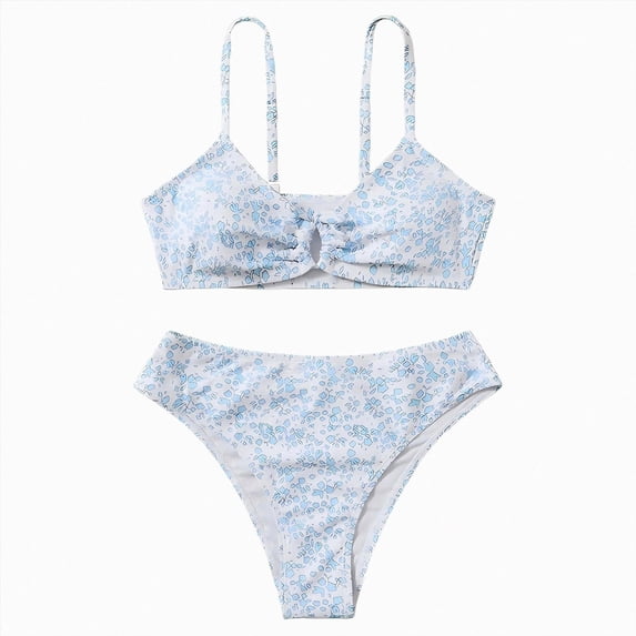Kogui Cute Teen Swimsuits Girls Swimsuit Ruffles Flounce Printed Two Pieces Bikini Set Swimwear Bathing Suits Size 13-14 (White,13-14 Years)