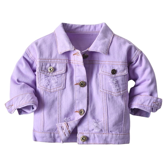 Kogui Denim Jacket for Girls Little Girls Denim Jacket Button Down Jean Jackets Long Sleeve Denim Coat OutwearSize 7-8 (Purple,7-8 Years)