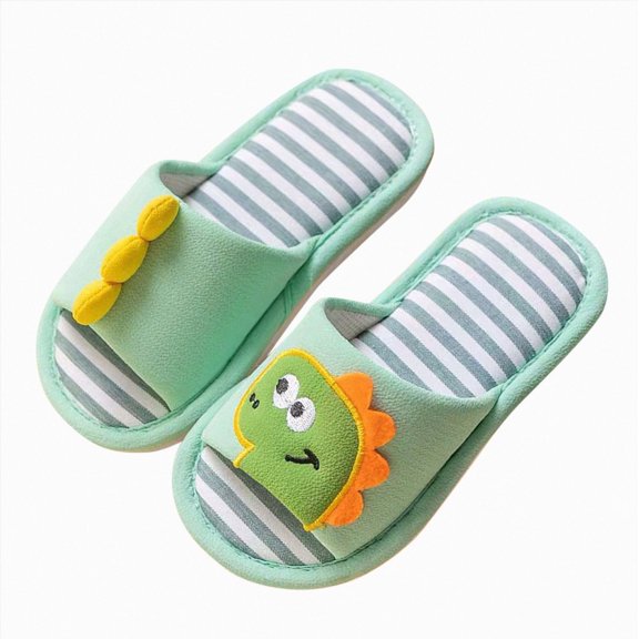 Kogui Dinosaur Print Toddler House Slippers, Open Toe Cotton Comfort Slip On Indoor Shoes Size 2 (C,2 Big Kid)