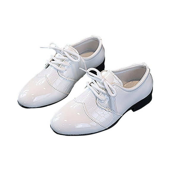 Kogui Dress Shoes Boy Boy's Casual Dress Oxford Comfort Uniform Formal Shoes Size 4 (White,Big Kids 4)