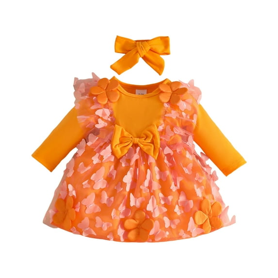 Kogui Dress for Baby Girls Toddlers Toddler Girl Long Sleeve Dresses, Soft Fall Outfits for GirlsSize 0 3 Months(Orange,0-3 Months)