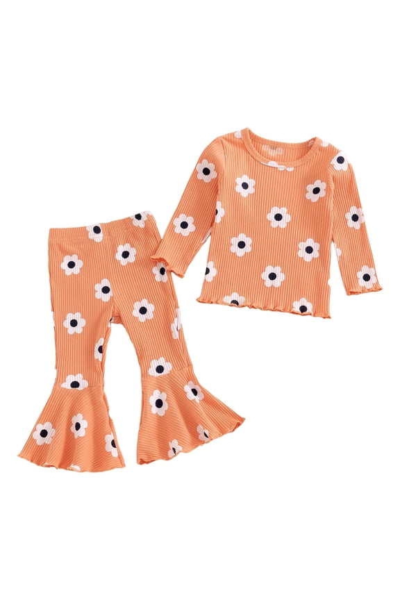 Fall Outfits for Kids Toddler Girls Clothes Winter Warm Long Sleeve Tops+Long Pants Set Size 2T 3T (Orange,2-3 Years)