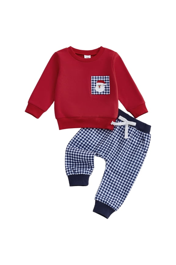 My First Christmas Baby Boy Outfit Toddler Boy Clothes Shirt + Print Pants 2 Pieces Boy Winter Spring Outfits Set 18 24 Months (Red,18-24 Months)